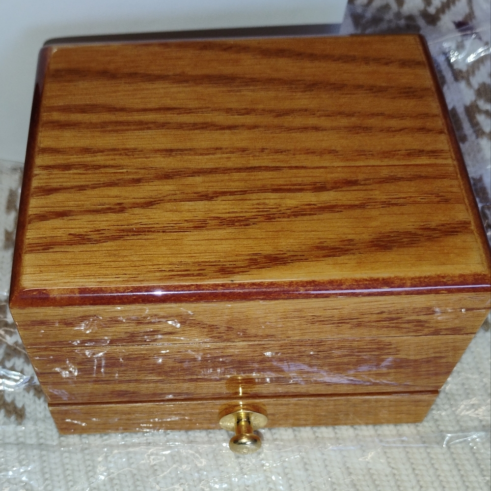 Wooden Jewelry Box with Gold Knob New In Box